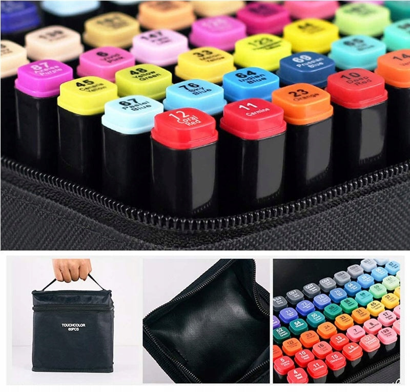 Set 40 markere pe baza de alcool, multicolor, cu doua fete