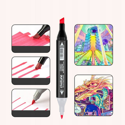 Set 40 markere pe baza de alcool, multicolor, cu doua fete