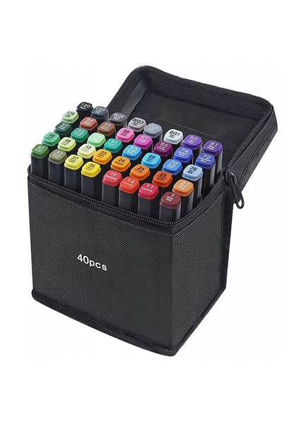 Set 40 markere pe baza de alcool, multicolor, cu doua fete