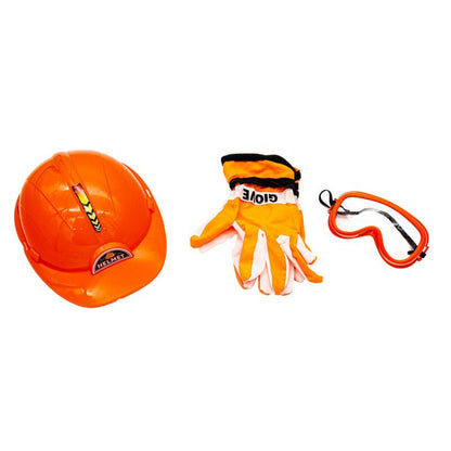 Set de joaca cu drujba si echipament de protectie, +3 ani, Portocaliu/Negru