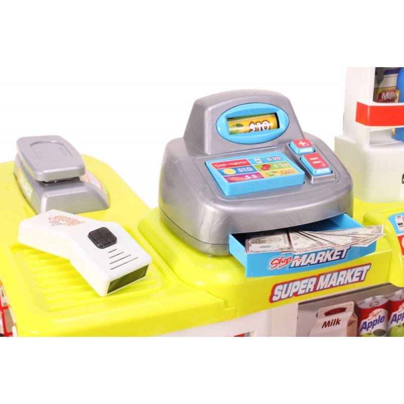 Set de joaca supermarket cu carucior MalPlay, 24 piese, casa de marcat, accesorii, sunete si lumini