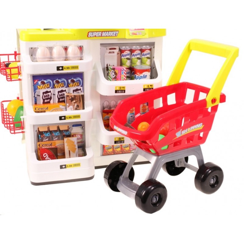 Set de joaca supermarket cu carucior MalPlay, 24 piese, casa de marcat, accesorii, sunete si lumini