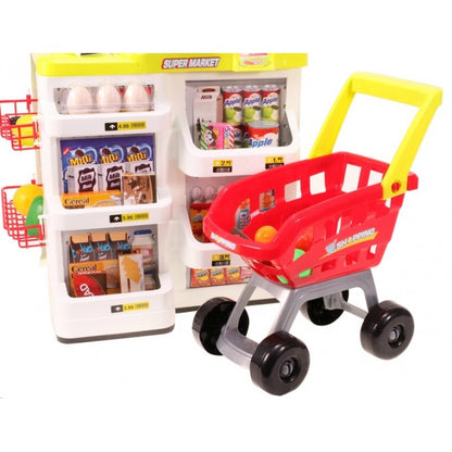 Set de joaca supermarket cu carucior MalPlay, 24 piese, casa de marcat, accesorii, sunete si lumini