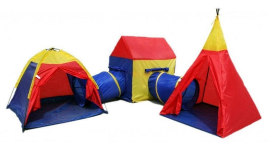 Loc de joaca ISP iPLAY 5 in 1 cu protectie UV, pentru copii, multifunctional, pentru interior si exterior, casuta, cort, iglu si 2 tuneluri intermediare