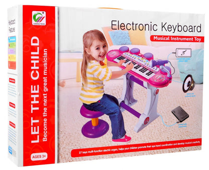 Pian electric cu stativ si scaun 3 octave, roz