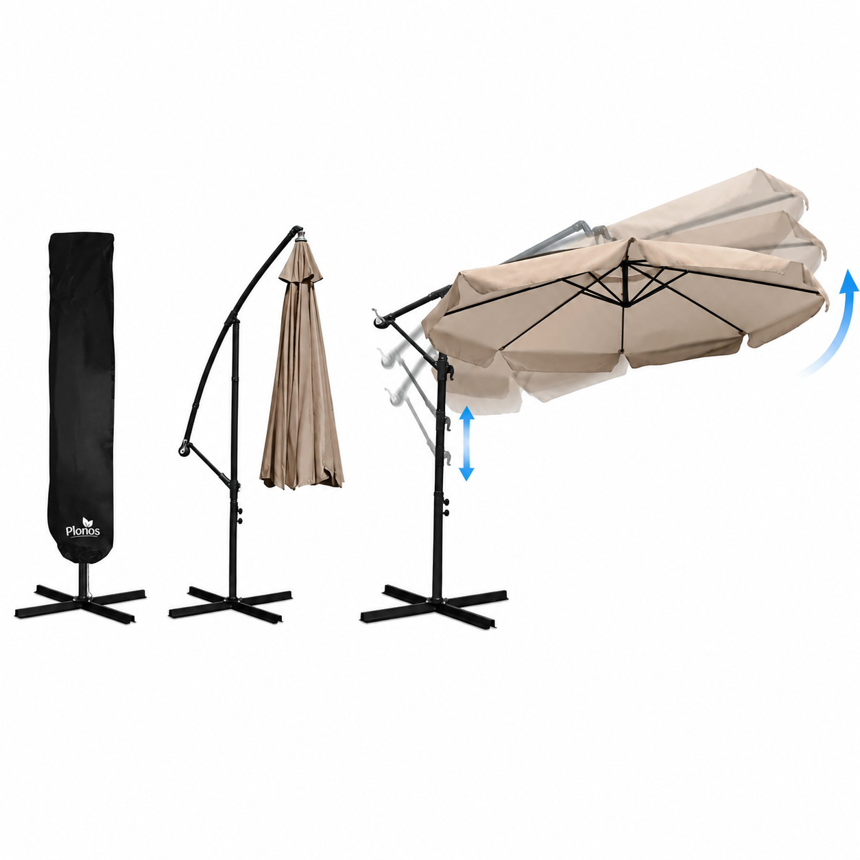 Umbrela de gradina si terasa reglabila idealSTORE, Dimensiune deschidere 3,5m, Structura metalica, Rezistenta Sporita (UV50+),Bej
