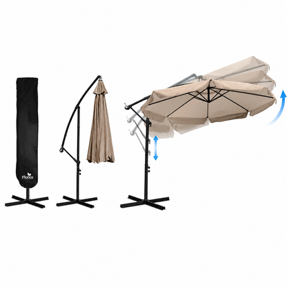 Umbrela de gradina si terasa reglabila idealSTORE, Dimensiune deschidere 3,5m, Structura metalica, Rezistenta Sporita (UV50+),Bej