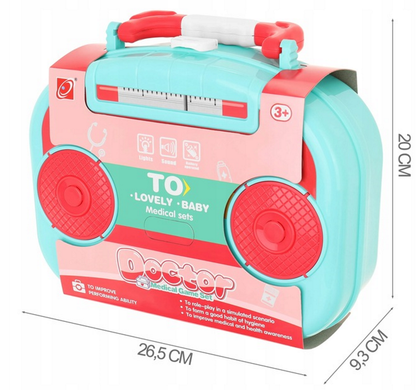 Trusa medicala copii Lovely Baby cu 12 accesorii, stetoscop, penseta, lupa, geanta transport