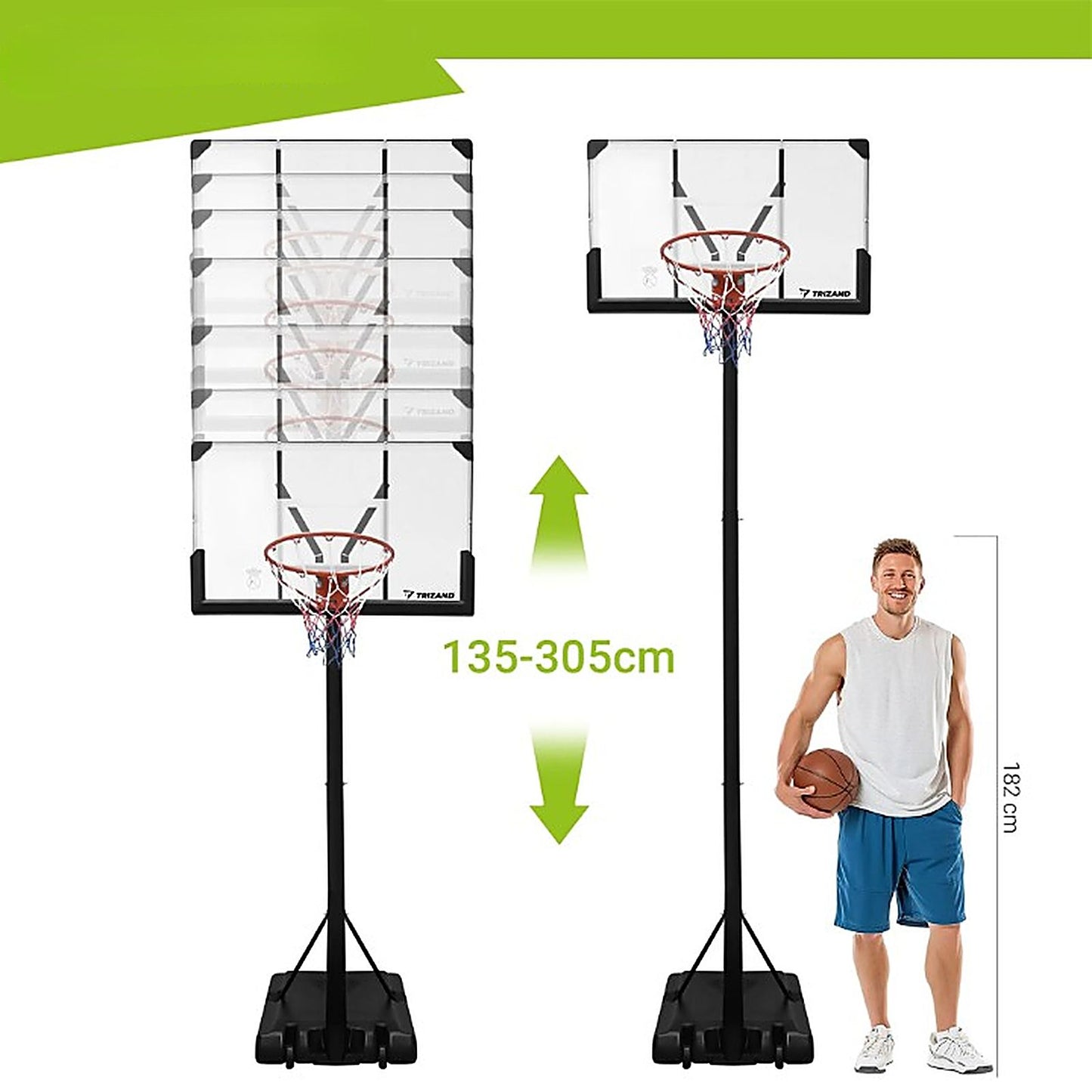 Cos de baschet SuperBoom idealSTORE, Structura solida din otel, Dimensiune reglabila 135-305cm