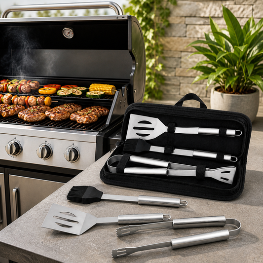 Set 3 ustensile si accesorii pentru gratar GrillMixx idealSTORE, Fabricate din otel inoxidabil, Calitate premium