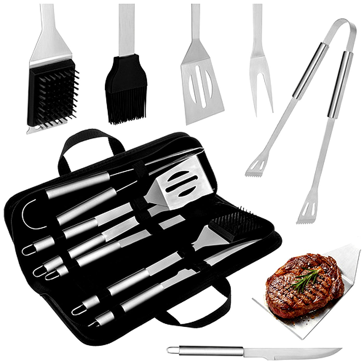 Set 6 ustensile si accesorii pentru gratar GrillMixx idealSTORE, Fabricate din otel inoxidabil