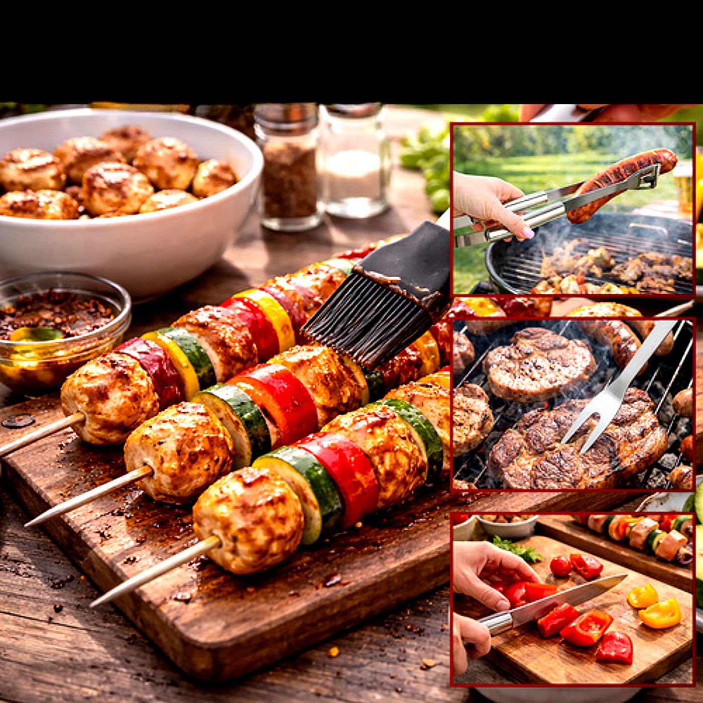 Set 5 ustensile si accesorii pentru gratar GrillMixx idealSTORE, Fabricate din otel inoxidabil