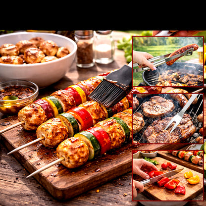 Set 5 ustensile si accesorii pentru gratar GrillMixx idealSTORE, Fabricate din otel inoxidabil