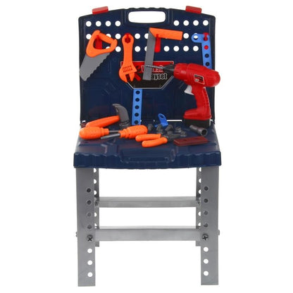 Banc de Lucru, Super Tools, Asamblat in Valiza Practica si Usor de Carat, 50 Accesorii +, Include Bormasina Functionala, Surubelnite, Ciocan, Fierastrau, 72 cm Inaltime, Albastru