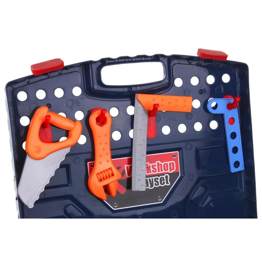 Banc de Lucru, Super Tools, Asamblat in Valiza Practica si Usor de Carat, 50 Accesorii +, Include Bormasina Functionala, Surubelnite, Ciocan, Fierastrau, 72 cm Inaltime, Albastru