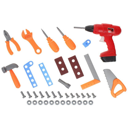 Banc de Lucru, Super Tools, Asamblat in Valiza Practica si Usor de Carat, 50 Accesorii +, Include Bormasina Functionala, Surubelnite, Ciocan, Fierastrau, 72 cm Inaltime, Albastru