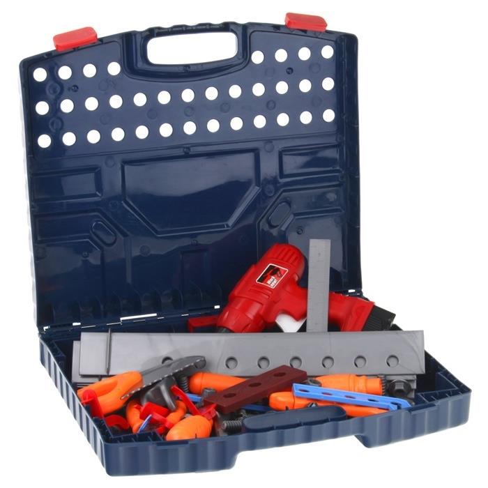 Banc de Lucru, Super Tools, Asamblat in Valiza Practica si Usor de Carat, 50 Accesorii +, Include Bormasina Functionala, Surubelnite, Ciocan, Fierastrau, 72 cm Inaltime, Albastru