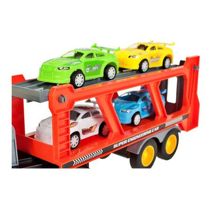 Masina Tir Lary Toys cu platforma cu 4 masinute pentru copii, incluse accesorii