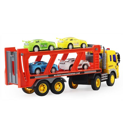 Masina Tir Lary Toys cu platforma cu 4 masinute pentru copii, incluse accesorii
