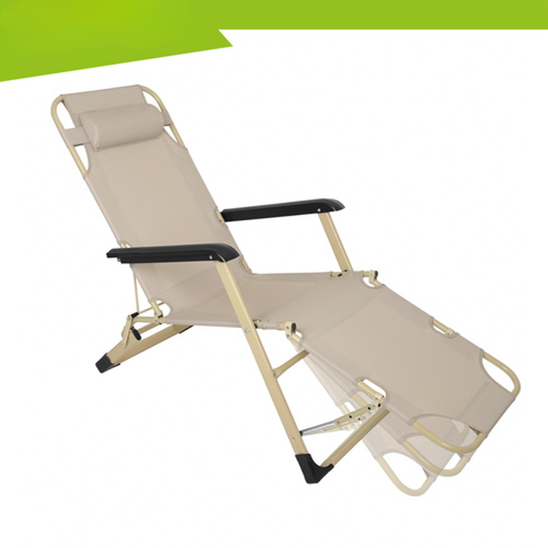 Sezlong pliabil bej de inalta calitate SummerVibe idealSTORE, Cadru metalic, Cu perna inclusa, Reglabil pe 3 trepte, Dimensiune 125x95x67.5 cm