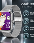 SmartWatch idealStore XiaBest, Apel Bluetooth, NFC, Asistent Vocal, urmarire GPS, Moduri sportive, Senzor Oxigen Caldura, Incarcare fara Fir, Frecventa Cardiaca, Tensiune Arteriala, Parola, Memento Menstrual, Curea Silver din Metal