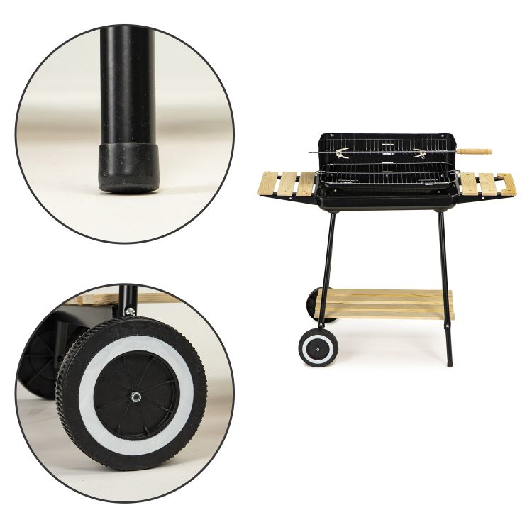 Gratar de gradina IdealStore cu rotisor manual, gratar inox 52x32 cm, inaltime reglabila, roti si 3 rafturi