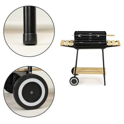 Gratar de gradina IdealStore cu rotisor manual, gratar inox 52x32 cm, inaltime reglabila, roti si 3 rafturi