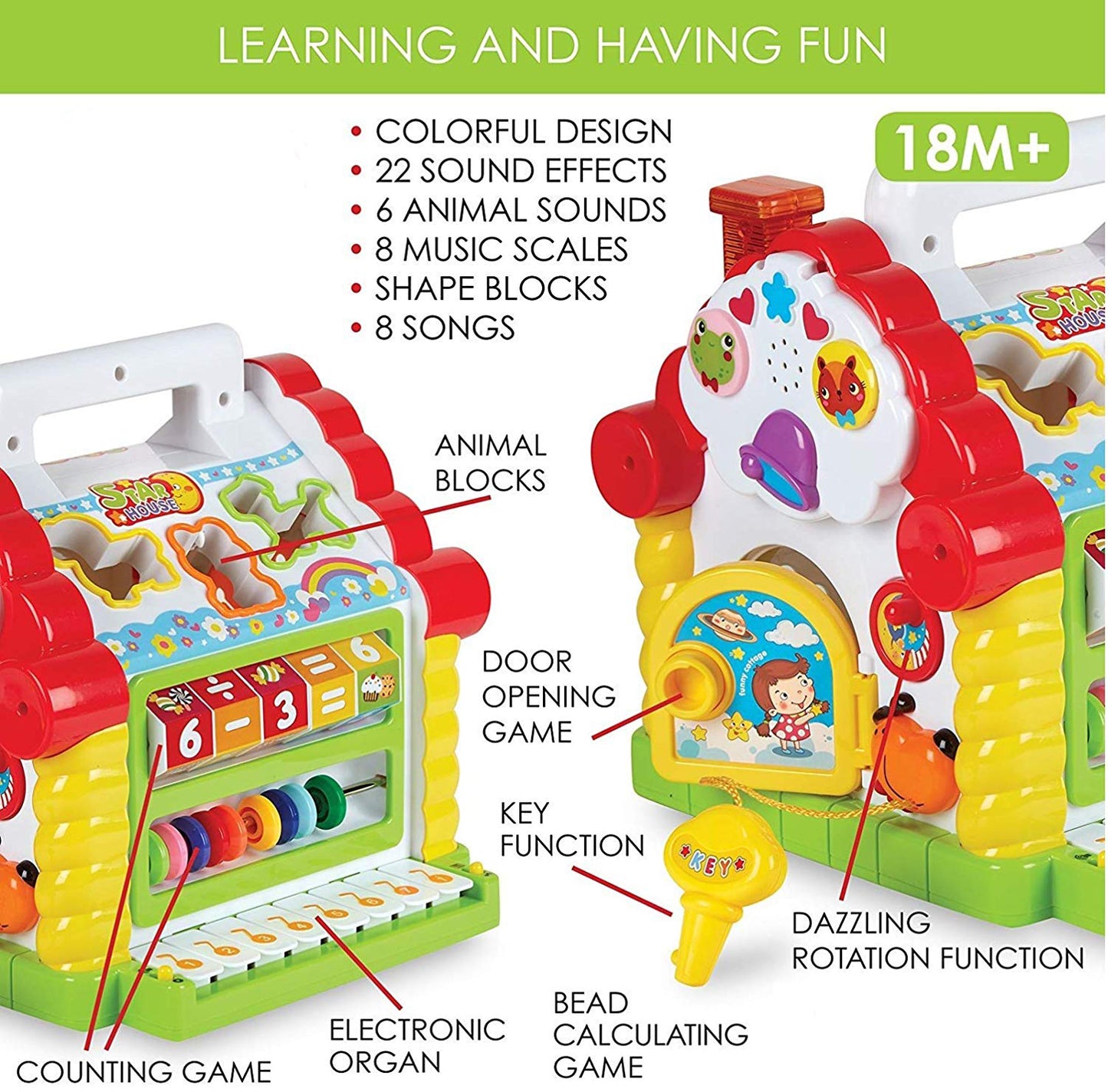 Centrul de joaca Star House, casuta muzicala de jucarie, creativa, cu pian, muzica si lumini - 739