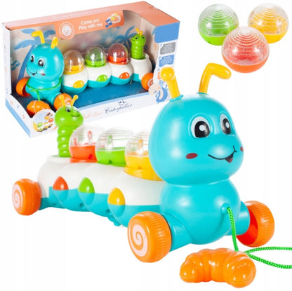 Jucarie Interactiva Muzicala pentru Bebelusi, Omida Vesela, Indiggo, cu Lumini si Melodii, Include 3 Bile Colorate, Snur de Tras de 30 cm, Incurajeaza Invatarea Mersului, Distractiva si Educativa, 18luni+, Multicolor