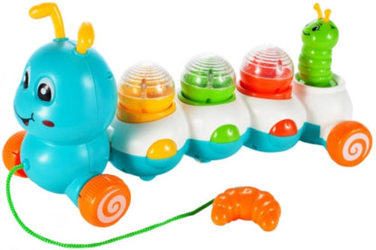 Jucarie Interactiva Muzicala pentru Bebelusi, Omida Vesela, Indiggo, cu Lumini si Melodii, Include 3 Bile Colorate, Snur de Tras de 30 cm, Incurajeaza Invatarea Mersului, Distractiva si Educativa, 18luni+, Multicolor