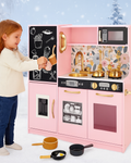 Bucatarie din Lemn Multifunctionala pentru Copii idealSTORE 80x24x80 cm cu 11 Accesorii Detasabile si Tabla de Scris