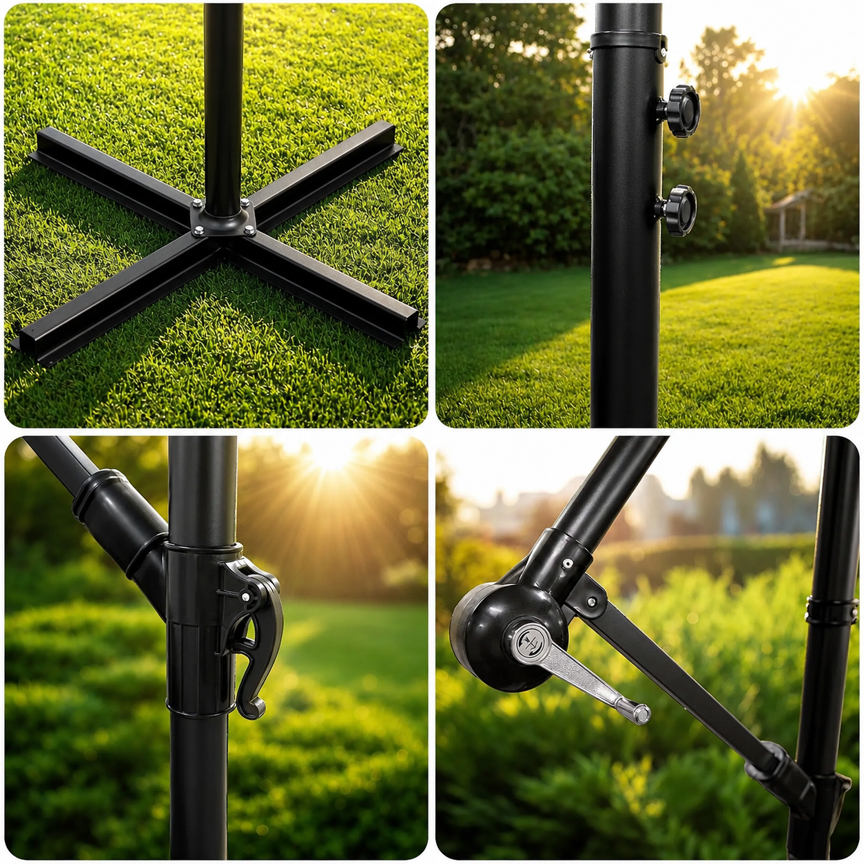Umbrela de Gradina cu Lumini idealSTORE LightGarden, 24 de LED-uri incorporate, Deschidere 300 cm, Pliabila, Cadru Solid