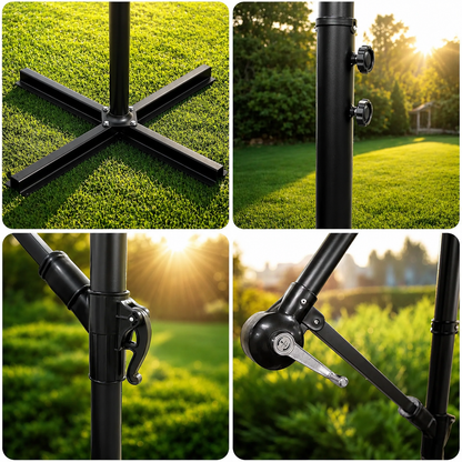 Umbrela de Gradina cu Lumini idealSTORE LightGarden, 24 de LED-uri incorporate, Deschidere 300 cm, Pliabila, Cadru Solid