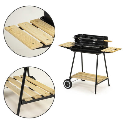 Gratar de gradina IdealStore cu rotisor manual, gratar inox 52x32 cm, inaltime reglabila, roti si 3 rafturi