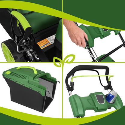 Masina de tuns gazonul pe benzina DriveXPro idealSTORE, Pornire manuala, Are 8 trepte de reglare, Autotractare 5.5 CP, Cos colector pentru iarba 60L, Latime taiere 508mm, Pornire usoara si utilizare simpla