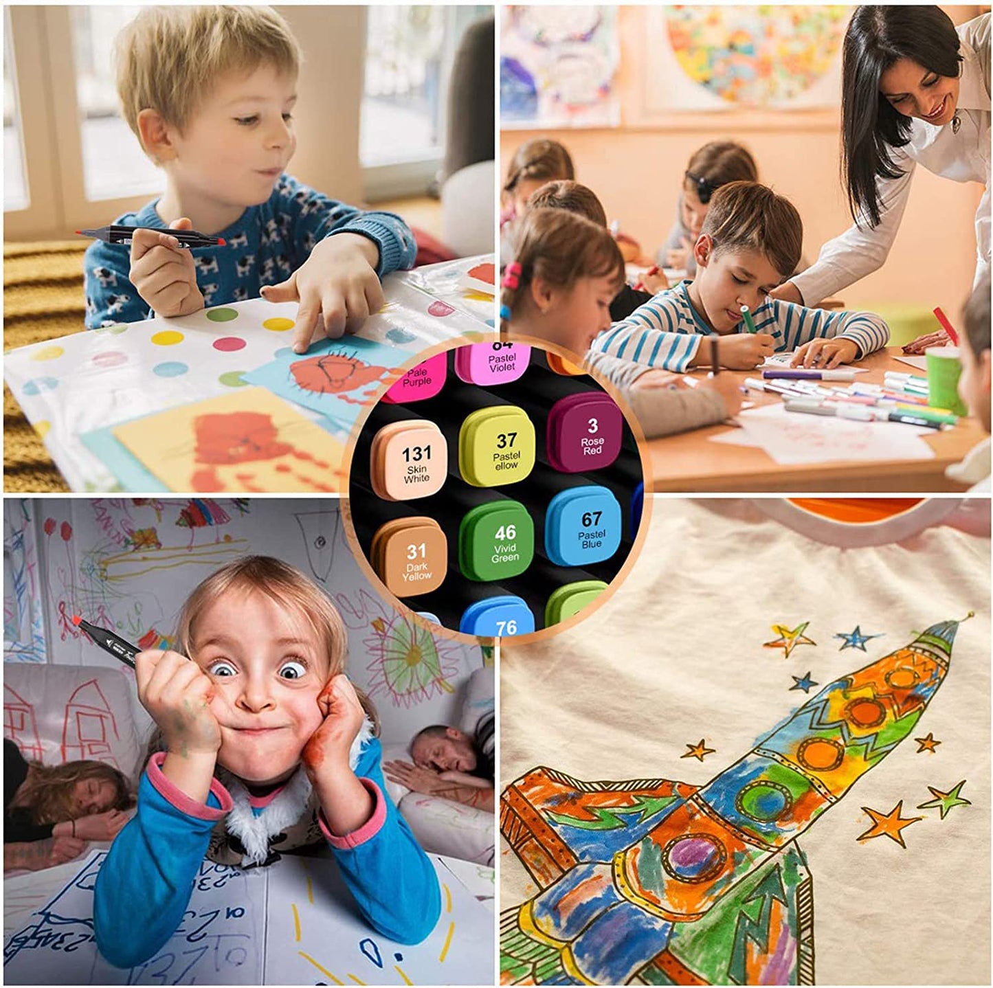 Set 48 markere colorate duble cu suport si geanta depozitare, varf subtire si gros 1/6 mm, cerneala pe baza de alcool, SOLLUXE