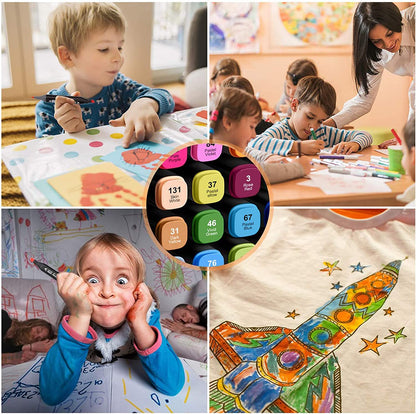 Set 48 markere colorate duble cu suport si geanta depozitare, varf subtire si gros 1/6 mm, cerneala pe baza de alcool, SOLLUXE