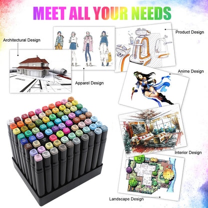 Set 48 markere colorate duble cu suport si geanta depozitare, varf subtire si gros 1/6 mm, cerneala pe baza de alcool, SOLLUXE