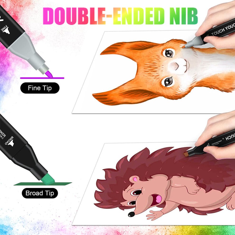 Set 48 markere colorate duble cu suport si geanta depozitare, varf subtire si gros 1/6 mm, cerneala pe baza de alcool, SOLLUXE