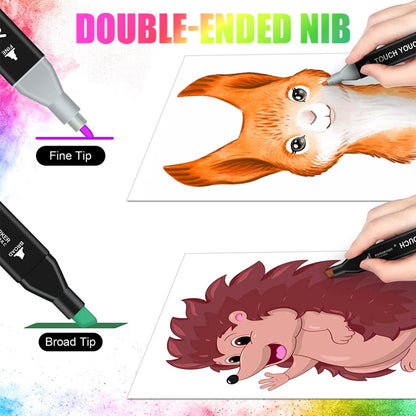 Set 48 markere colorate duble cu suport si geanta depozitare, varf subtire si gros 1/6 mm, cerneala pe baza de alcool, SOLLUXE