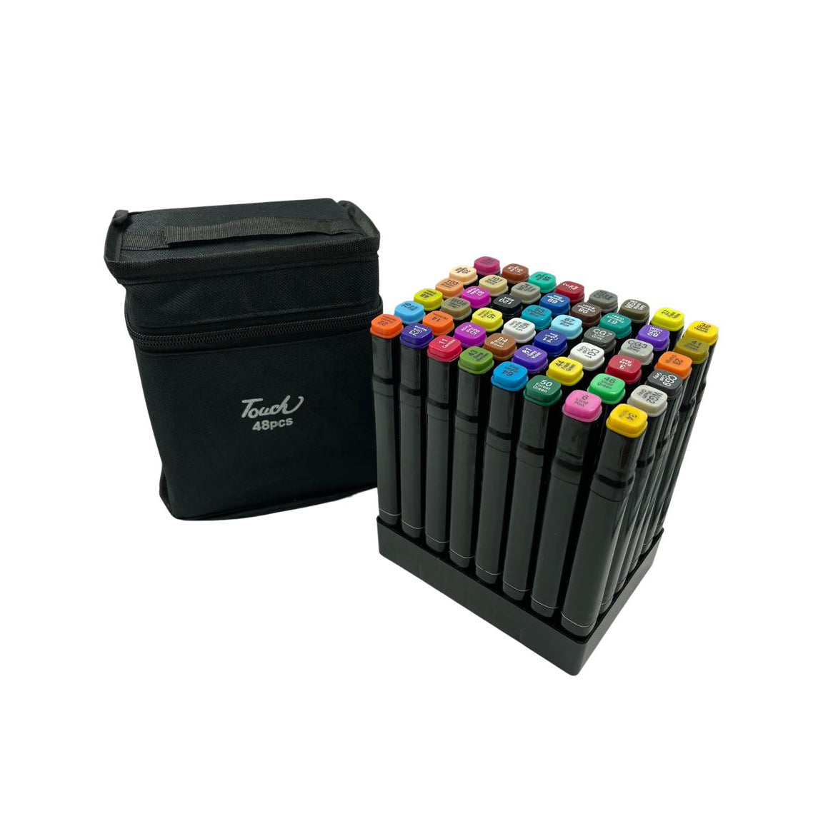 Set 48 markere colorate duble cu suport si geanta depozitare, varf subtire si gros 1/6 mm, cerneala pe baza de alcool, SOLLUXE
