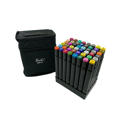 Set 48 markere colorate duble cu suport si geanta depozitare, varf subtire si gros 1/6 mm, cerneala pe baza de alcool, SOLLUXE
