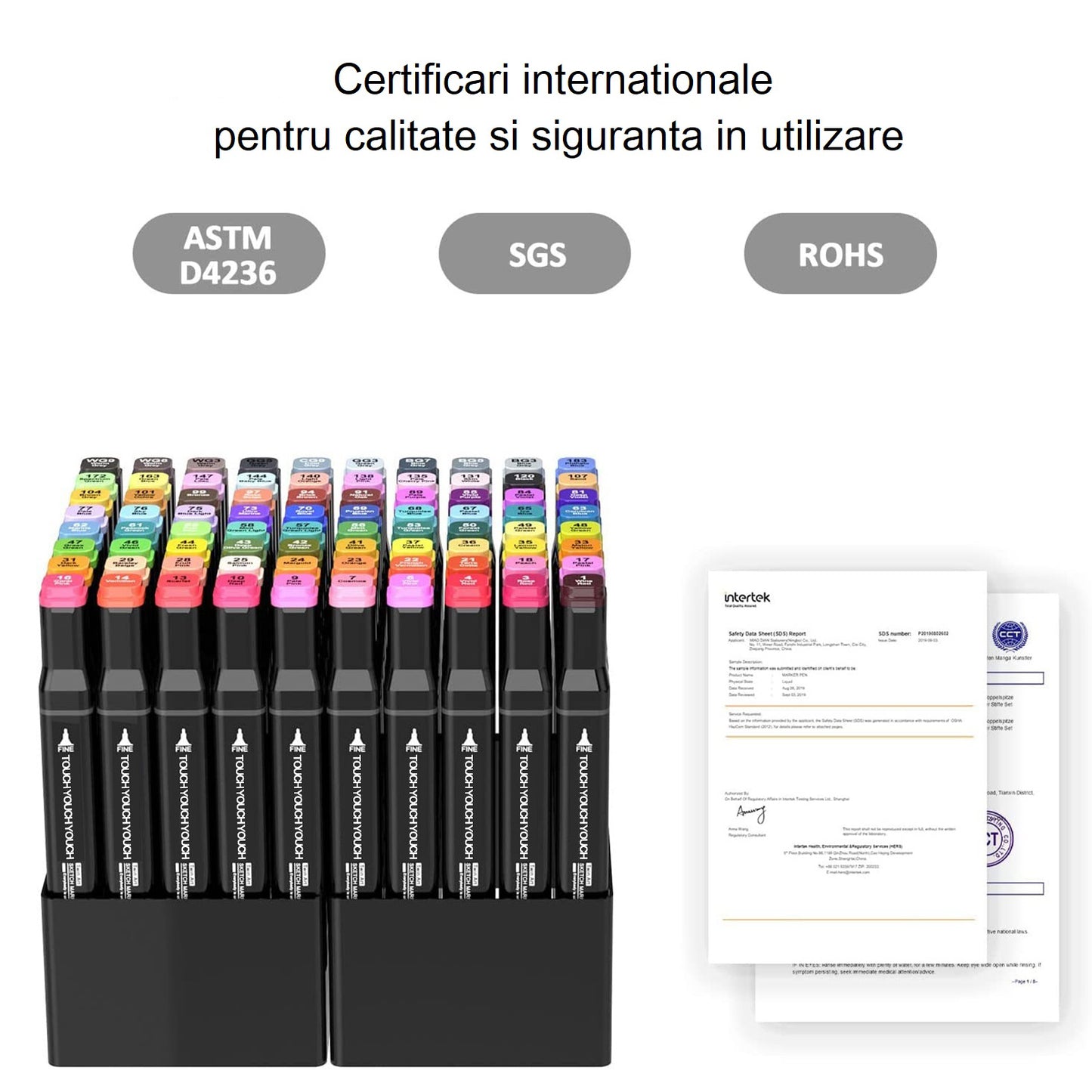 Set 48 markere colorate duble cu suport si geanta depozitare, varf subtire si gros 1/6 mm, cerneala pe baza de alcool, SOLLUXE