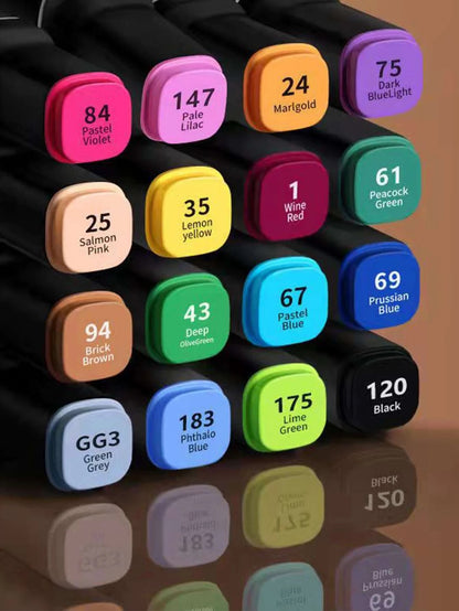 Set 48 markere colorate duble cu suport si geanta depozitare, varf subtire si gros 1/6 mm, cerneala pe baza de alcool, SOLLUXE