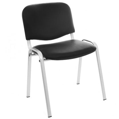 Scaun vizitator idealSTORE Alesia cadru de otel, tapiterie din imitatie de piele neagra, greutate maxima admisa 120 kg aspect clasic, usor de intretinut