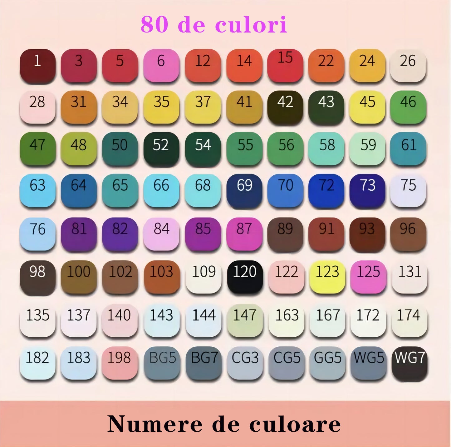Set 80 markere BYONDSELF, 2 capete subtire si gros, 1mm si 6mm, cu geanta de depozitare, multicolore