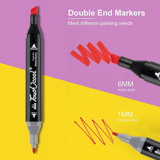 Set 80 markere BYONDSELF, 2 capete subtire si gros, 1mm si 6mm, cu geanta de depozitare, multicolore