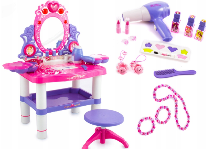 Jucarie Set 2 in 1 Masuta de toaleta, KINDERPLAY pentru copii, cu accesorii 62 x 33 x 64 cm, roz