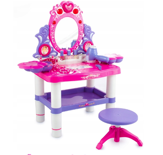 Jucarie Set 2 in 1 Masuta de toaleta, KINDERPLAY pentru copii, cu accesorii 62 x 33 x 64 cm, roz
