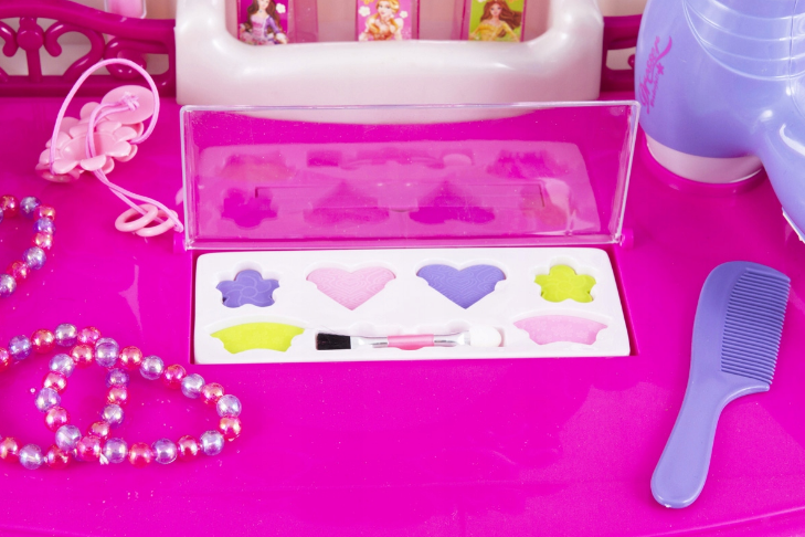 Jucarie Set 2 in 1 Masuta de toaleta, KINDERPLAY pentru copii, cu accesorii 62 x 33 x 64 cm, roz